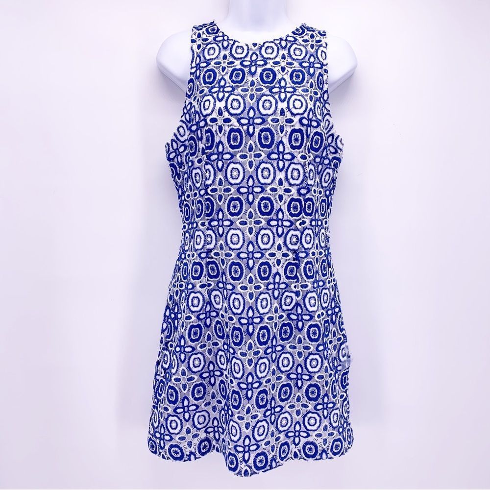 BB Dakota Blue and White Floral Appliqué Dress Size 6